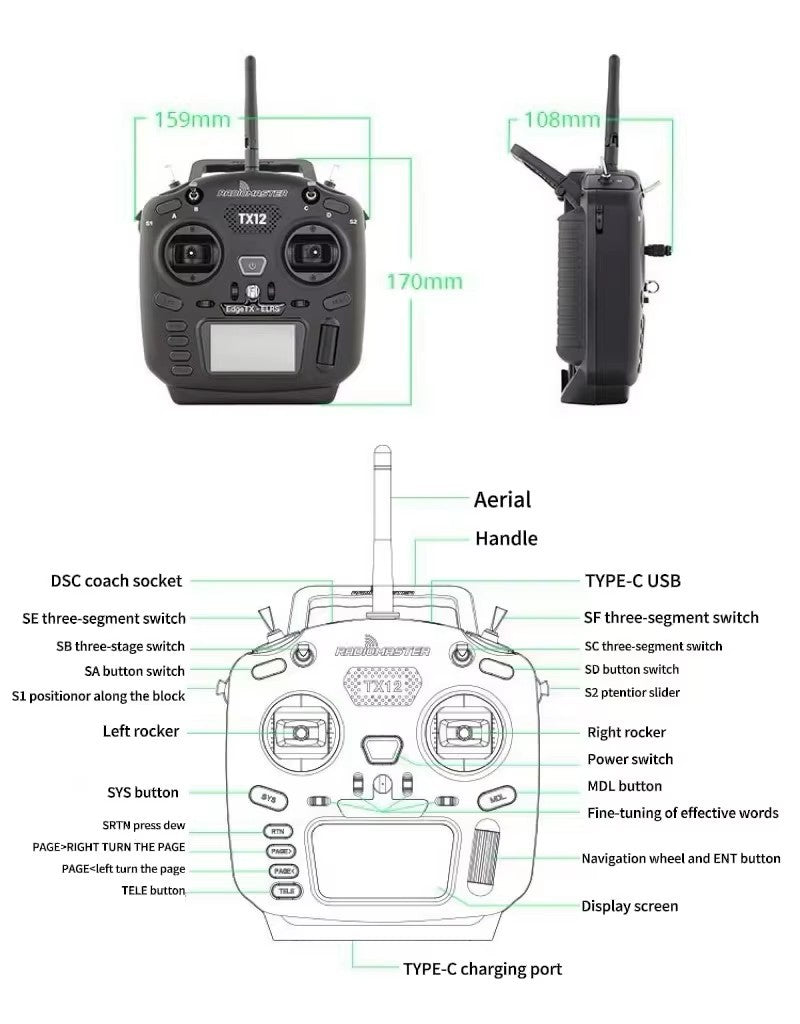 RadioMaster TX12 Mark II 2.4GHz 16CH FPV Radio Transmitter – ELRS / CC2500 Dual Protocol Option with EdgeTX & Hall Gimbals