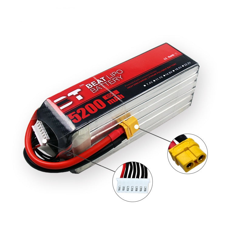 5200mAh 6S 22.2V 65C LiPo Battery – High-Capacity Race Pack for Large-Scale RC & FPV Drones (XT60 / T-Plug)
