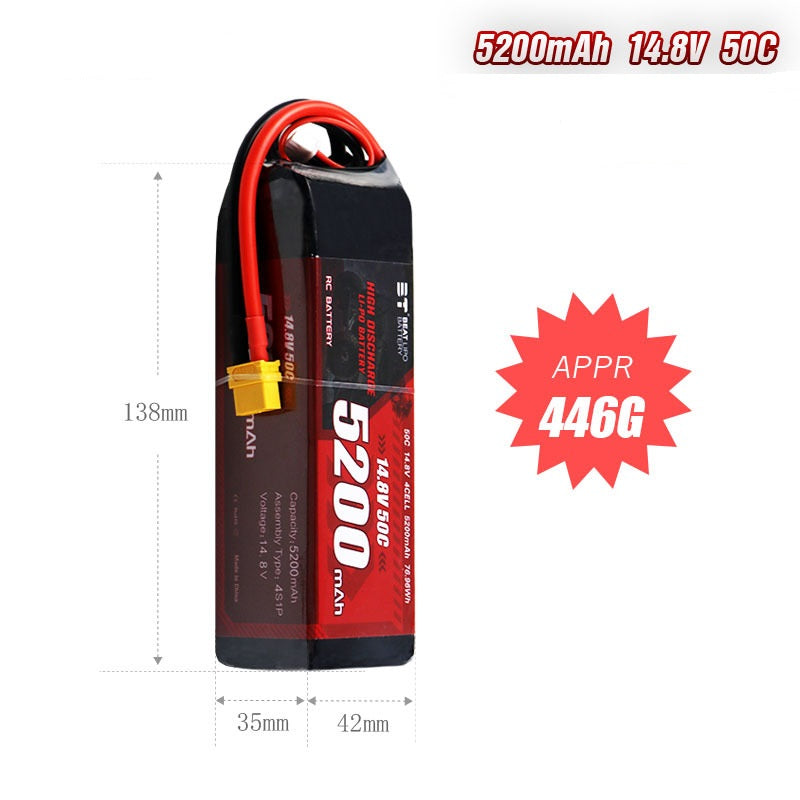 5200mAh 4S 14.8V 50C LiPo Battery – High-Capacity Race Pack for RC Cars & FPV Drones (XT60 / T-Plug)