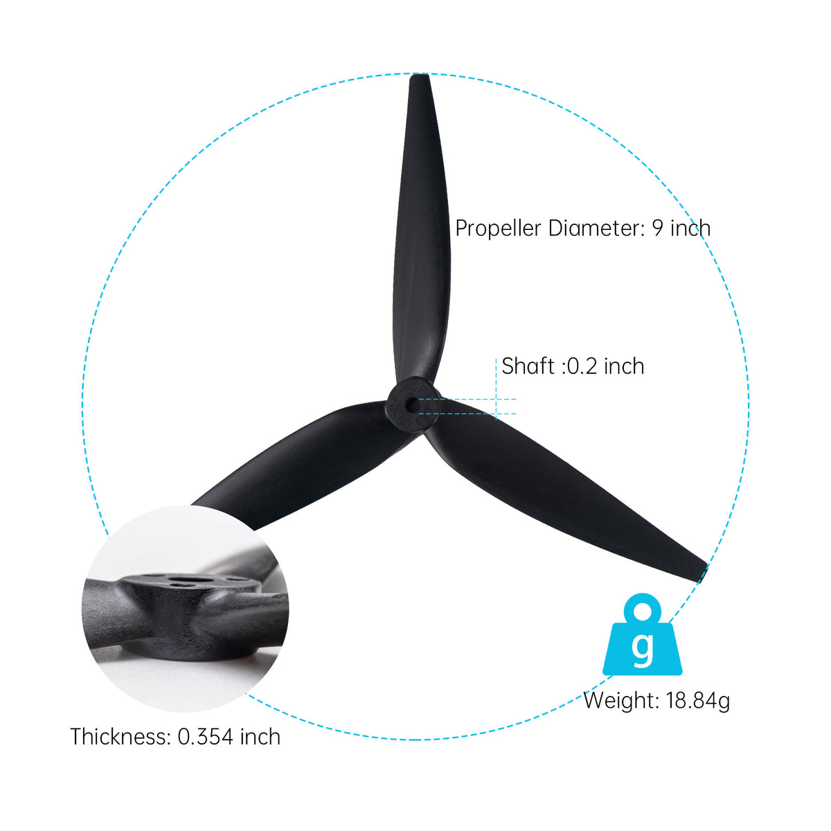 9050 9x5x3 Tri-Blade 9-Inch FPV Propeller Set – Fiberglass/Nylon Composite, High-Thrust for 9" RC Drones 2CW+2CCW (4Pcs)
