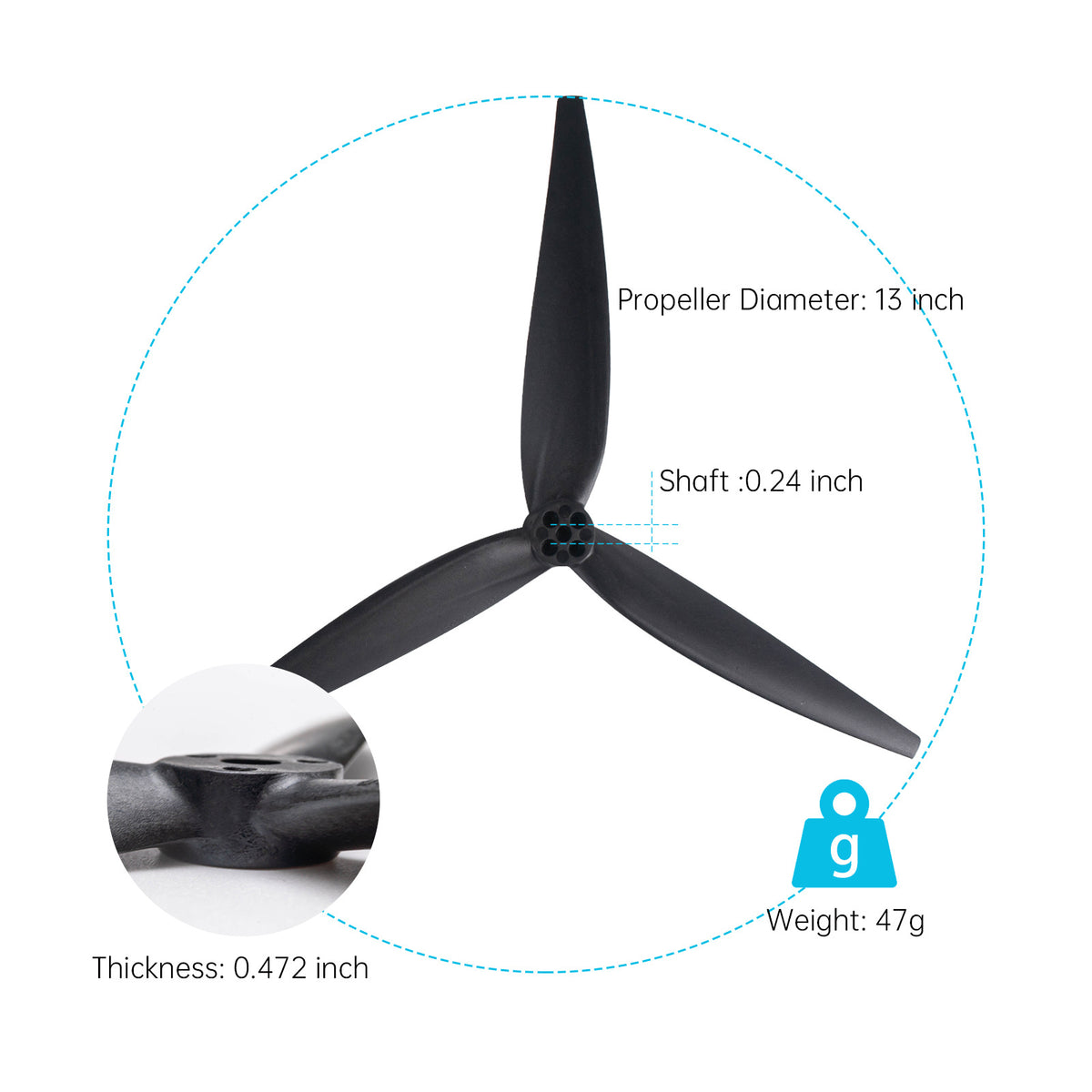 1308 13x8x3 Tri-Blade 13-Inch FPV Propeller Set – Reinforced Nylon, Heavy-Lift for Large DIY Drones, 2CW+2CCW, Black (4Pcs)