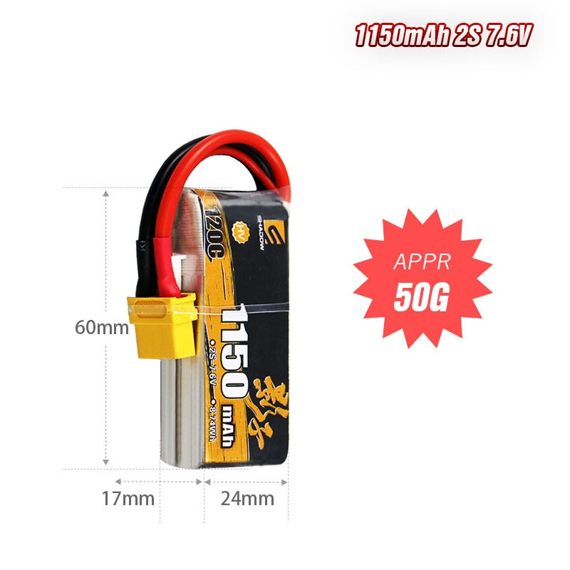 1150mAh LiHV Battery Series – 2S-6S 120C High-Voltage Packs for FPV Drones & Mini RC (XT30)