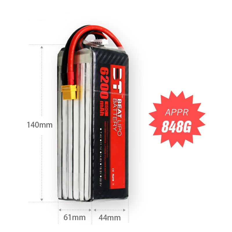 6200mAh 6S 22.2V 65C LiPo Battery – High-Capacity High-Burst Pack for Long-Range FPV & Large RC (XT60 / T-Plug)