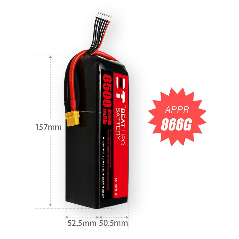 6500mAh 6S 22.2V 65C LiPo Battery – High-Capacity High-Burst Pack for Large RC & FPV Drones (XT60 / T-Plug)