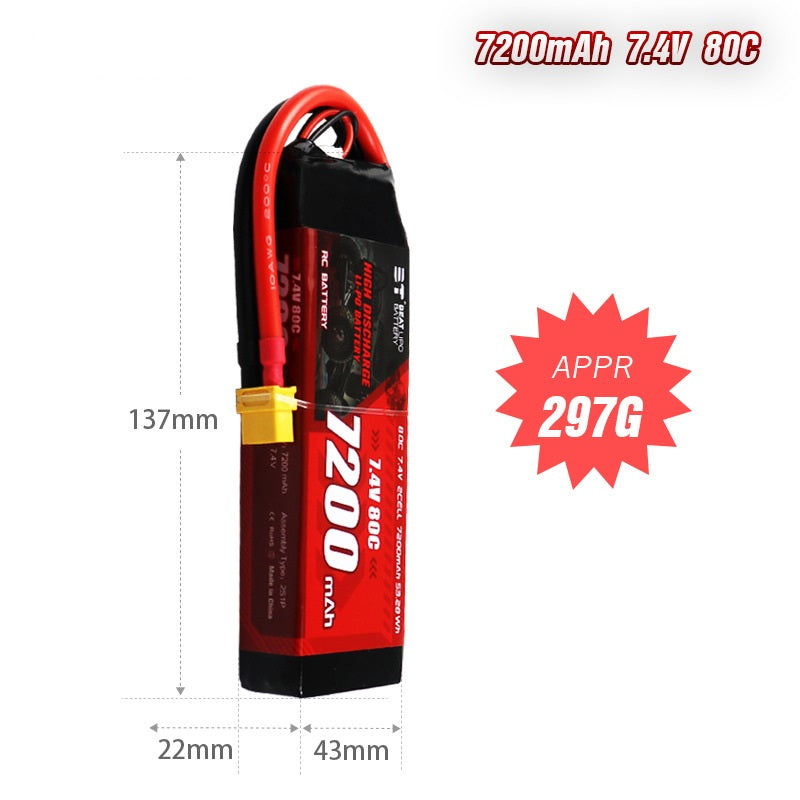 7200mAh 80C LiPo Battery Series – 2S / 3S Ultra-High-Capacity High-Burst Packs for RC Cars & FPV Drones (XT60 / T-Plug)