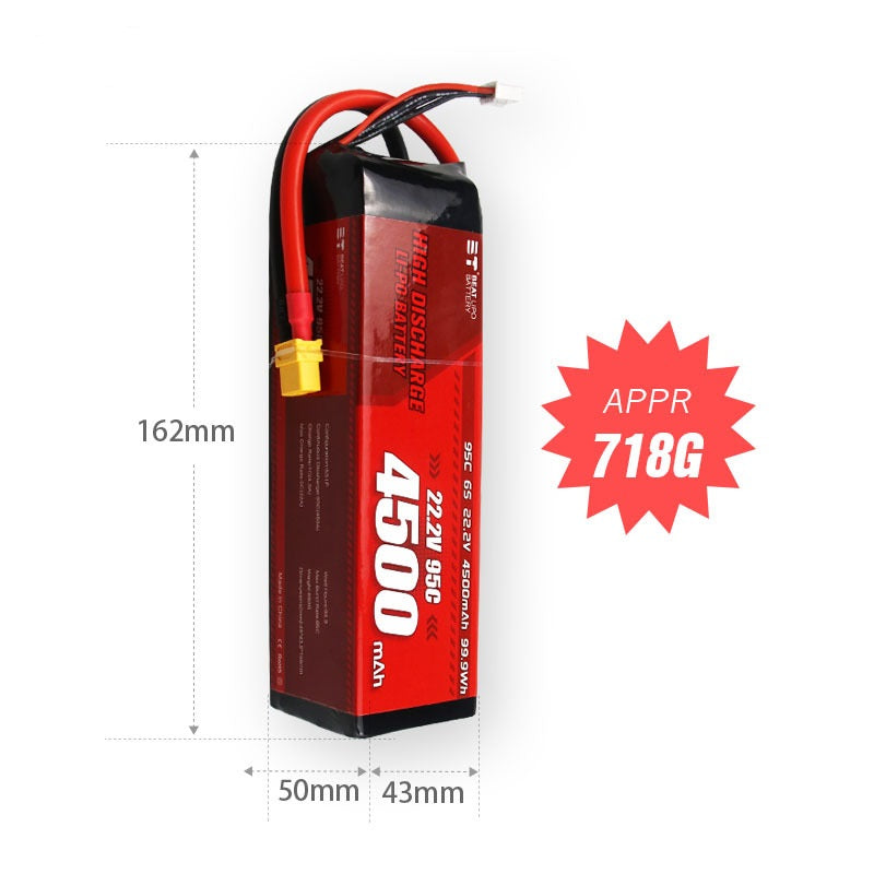 4500mAh 6S 22.2V 95C LiPo Battery – High-Capacity High-Burst Pack for Large RC & FPV Drones (XT60 / T-Plug)