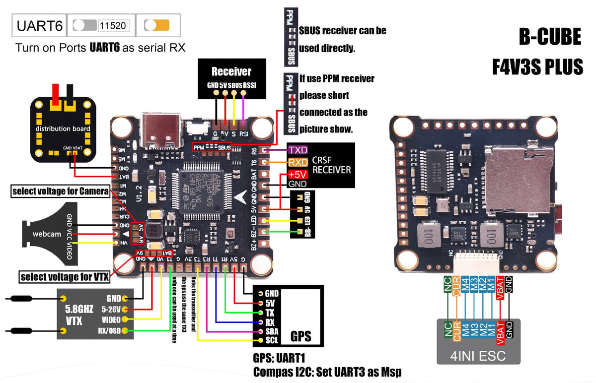 F4V3S PLUS Flight Controller — SP Racing F4 / F7 Racing Drone Flight Controller, Acro Mode (NAZE32)