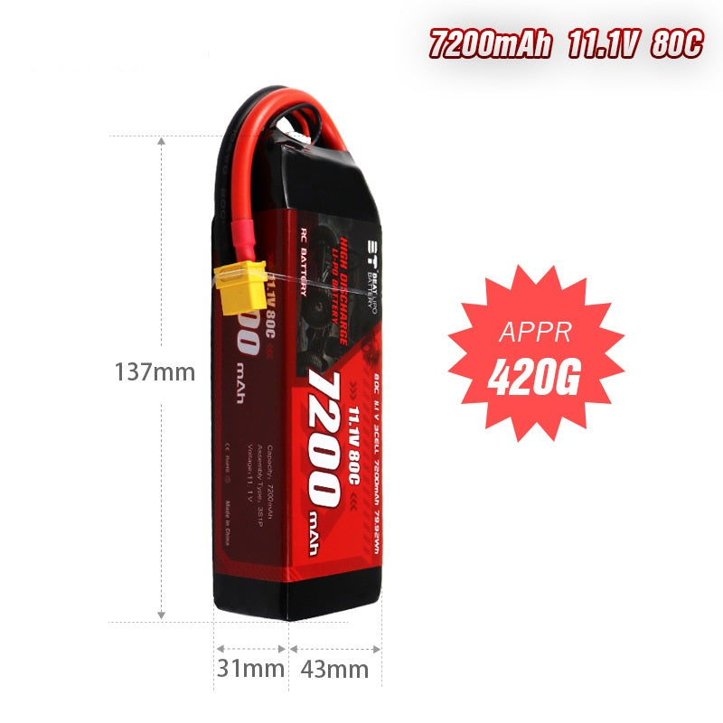 7200mAh 80C LiPo Battery Series – 2S / 3S Ultra-High-Capacity High-Burst Packs for RC Cars & FPV Drones (XT60 / T-Plug)