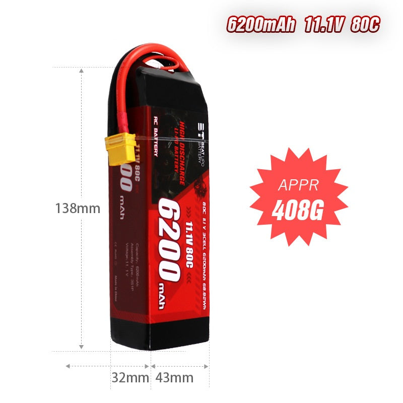 6200mAh 80C LiPo Battery Series – 2S / 3S High-Capacity High-Burst Packs for RC Cars & FPV Drones (XT60 / T-Plug)