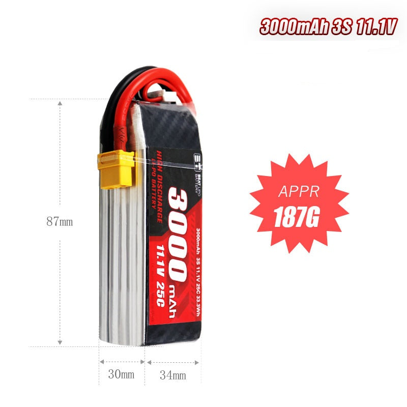 3000mAh 25C LiPo Battery Series – 2S / 3S High-Capacity Long-Endurance Packs for FPV Drones & RC (XT60 / Anti-Slip T-Plug)